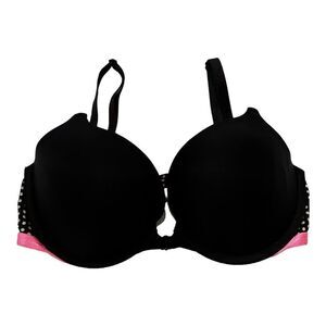Victoria's Secret Bra Womens SZ 32DD Lined Demi Push-Up Bra Black Pink Polka Dot